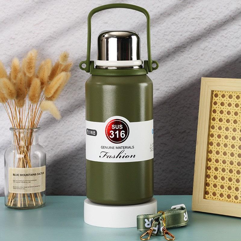 New 316 Stainless Steel Vacuum Thermos Cup Handle Portable Oblique Span Travel Pot Outdoor Large-capacity Sports Kettle