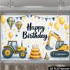 2D Construction Party Backdrop - Excavator & Tractor Banner for Kids Engineering Themed Photoshoot