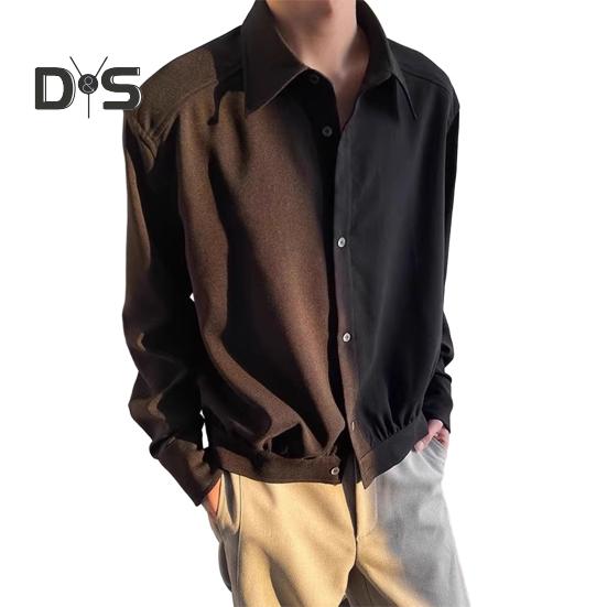 

Мужская рубашка с лацканами, длинный рукав, однобортная рубашка, весенняя однотонная тонкая верхняя одежда, быстросохнущая дышащая рубашка, повседневная одежда L чёрный