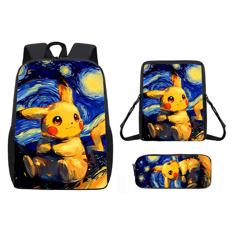 Pattern Backpack Pikachu Shoulder Bag Pencil Case Three Piece Set