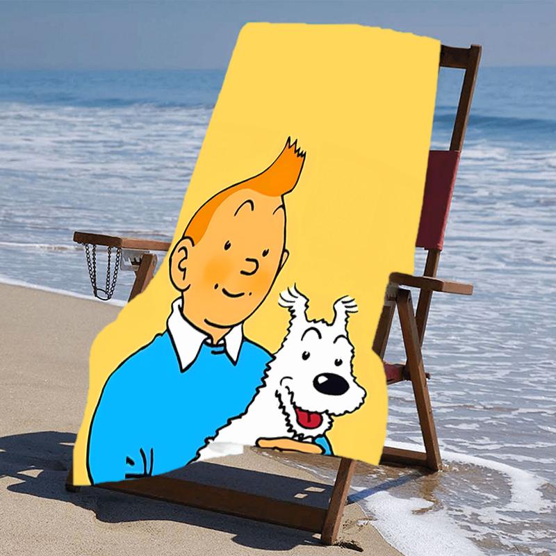 proof beach towel with a The Adventures of Tintin pattern - soft,absorbent,quick-drying,machine washable - perfect for swimming,camping,bathing