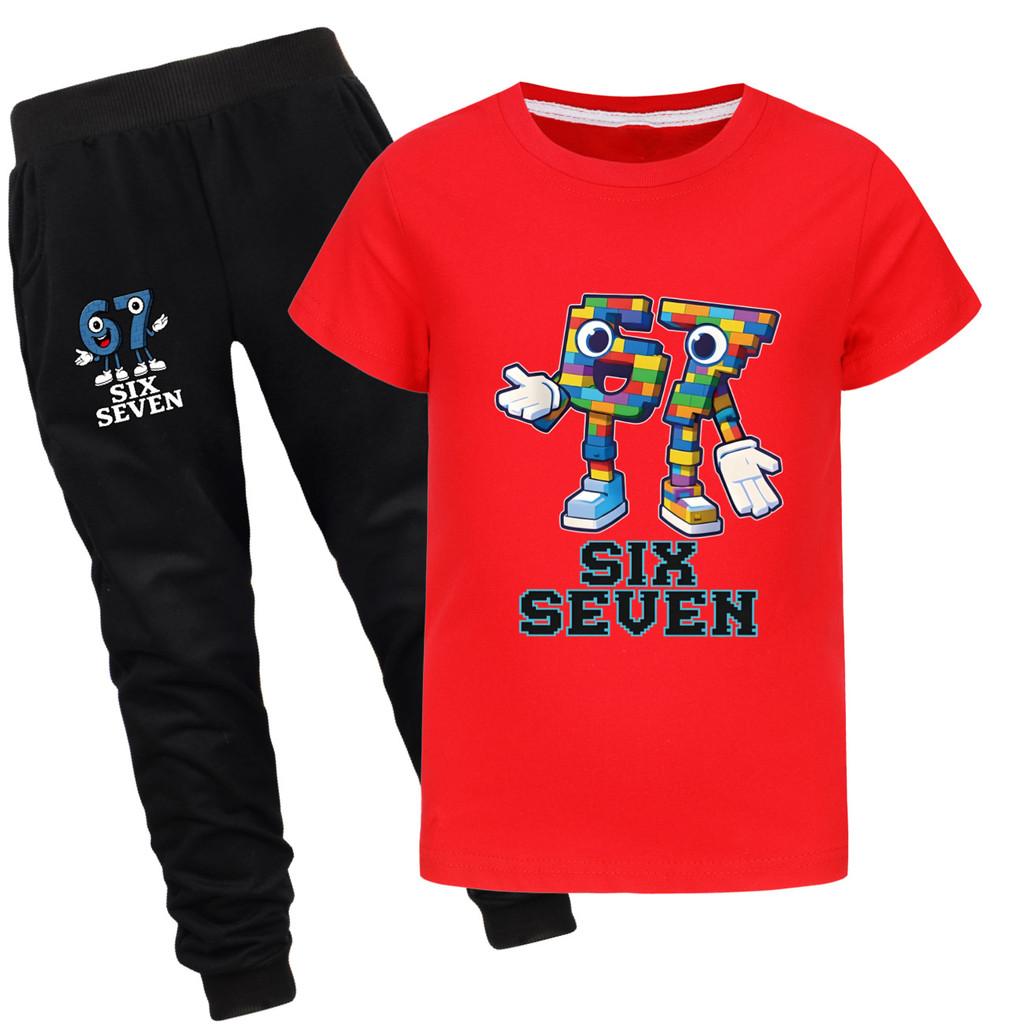 5228 Kinder Jungen Mädchen Steal a Brainrot 67 Print Kurzarm T-Shirt Hose Kleidung Set