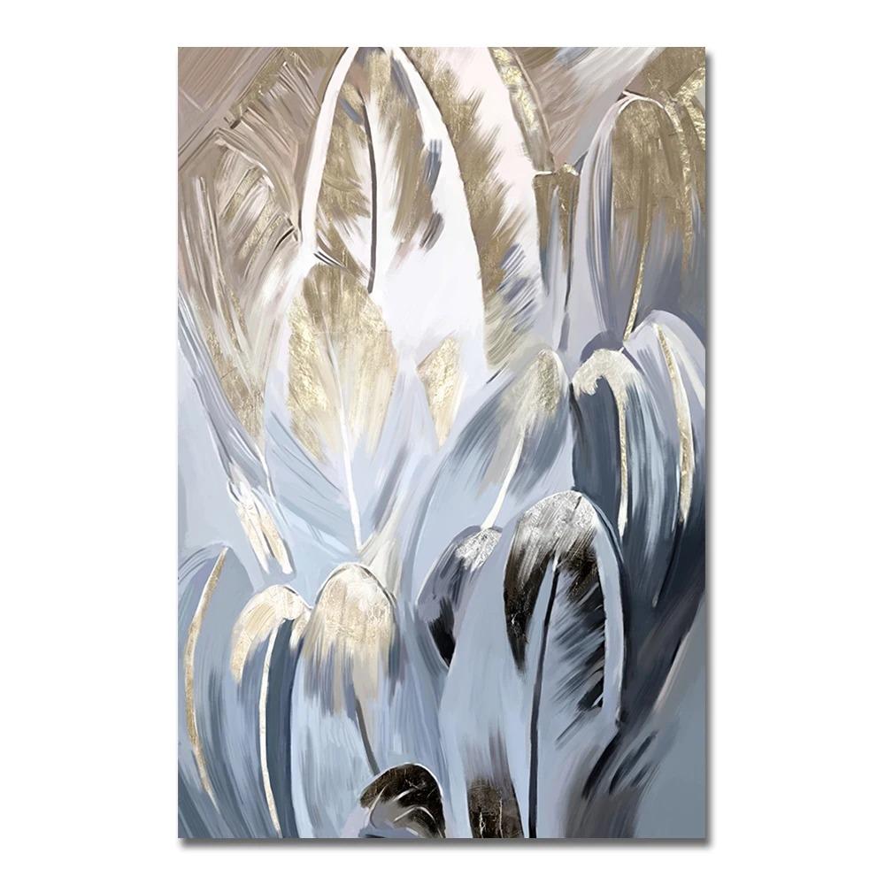 Póster de Hojas de Palma Doradas Abstractas Pintura en Lienzo de Plantas Nórdicas Naturaleza Muerta Arte de Pared Imágenes para Sala de Estar Decoración Interior del Hogar