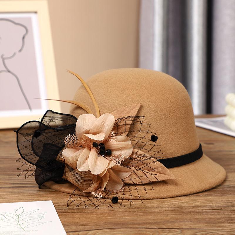 Женская новая осенне-зимняя шляпа-цилиндр из жемчужной шерсти, британская ретро-шляпа-котелок, теплая шляпа ONE SIZE