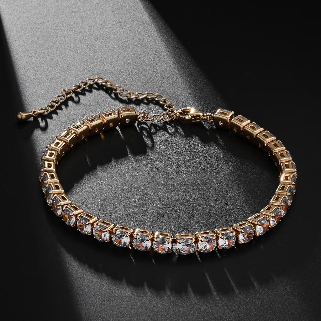 Chaîne Tennis Zircon Bracelet Tennis: Unisexe 4-5mm Mode Européenne et Américaine, Style Hip Hop