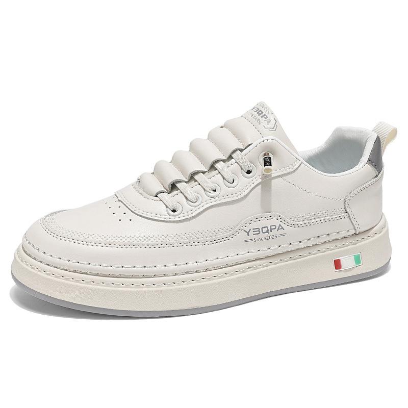 Men's Casual Leather Slip-On Sports Shoes Soft Bottom Wear-Resistant Round Toe Flat Heel Rubber Sneaker