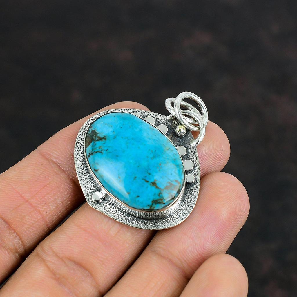 Tibetan Turquoise Gemstone Pendant 925 Sterling Silver Pendant Handmade Pendant Unique Silver Jewelry Dainty Pendant For Women Gifts For Her
