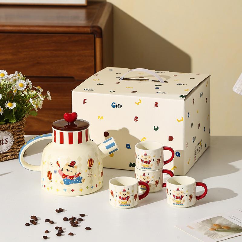 Set Teiera Bollitore Acqua Fredda Circo Alto Valore Regalo Cartone Animato con Vassoio Bollitore in Ceramica Tazza Souvenir