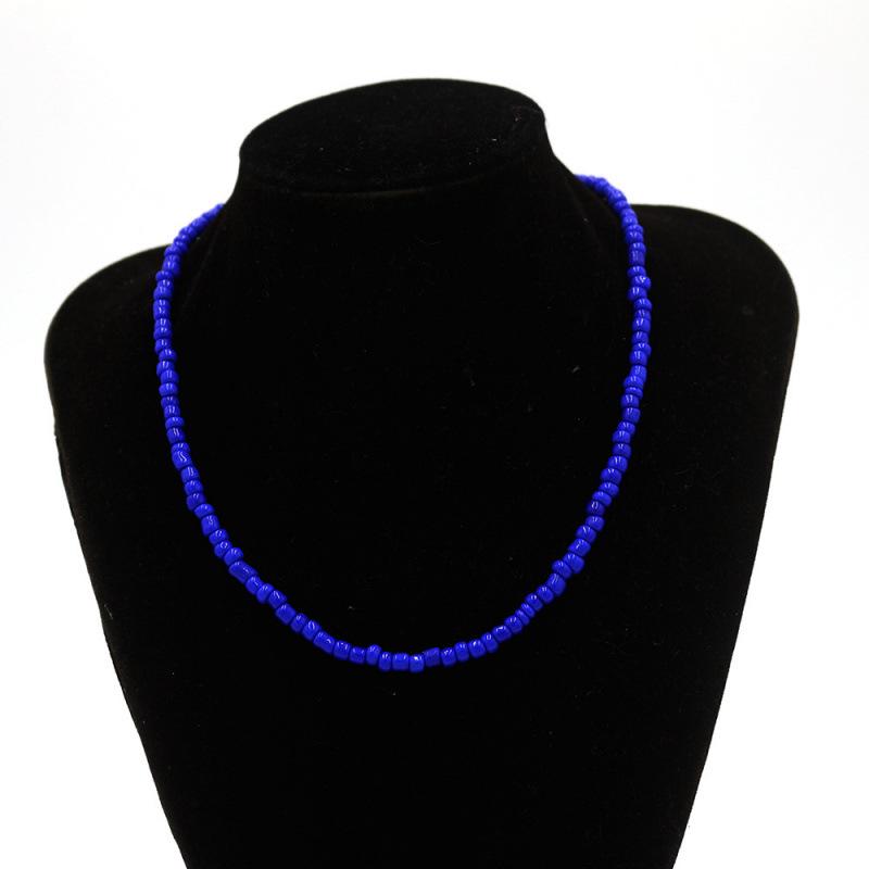 2022 European & American Rainbow Rice Bead Pendant Necklace: Summer Handmade Pure Color with Short Snake Bone Design