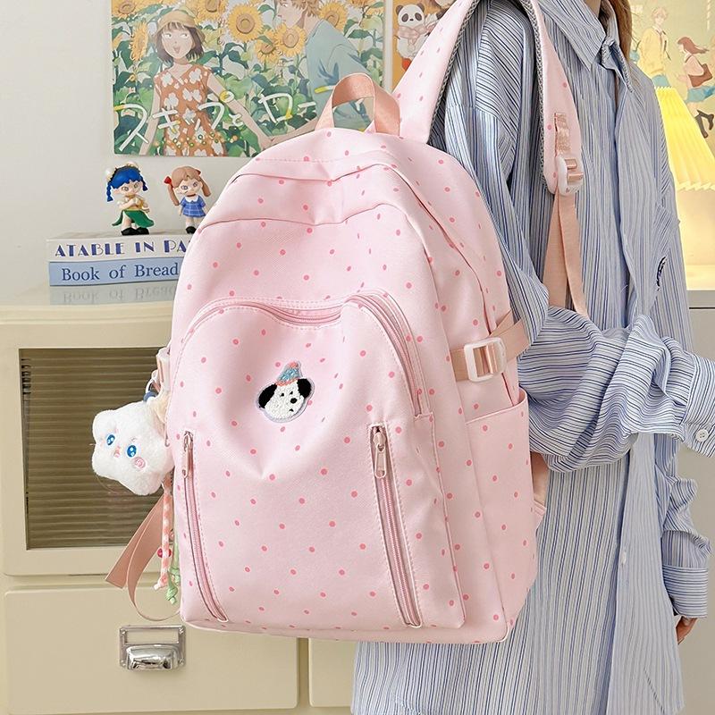 School bag schoolbag ins style versatile high value polka dot Korean girl light first big travel backpack