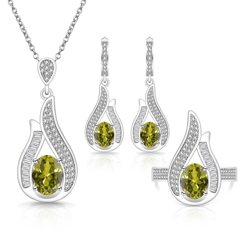 Color Treasure Super Flash Gem Water Drop Zircon Set European and American Necklace Earrings Ring