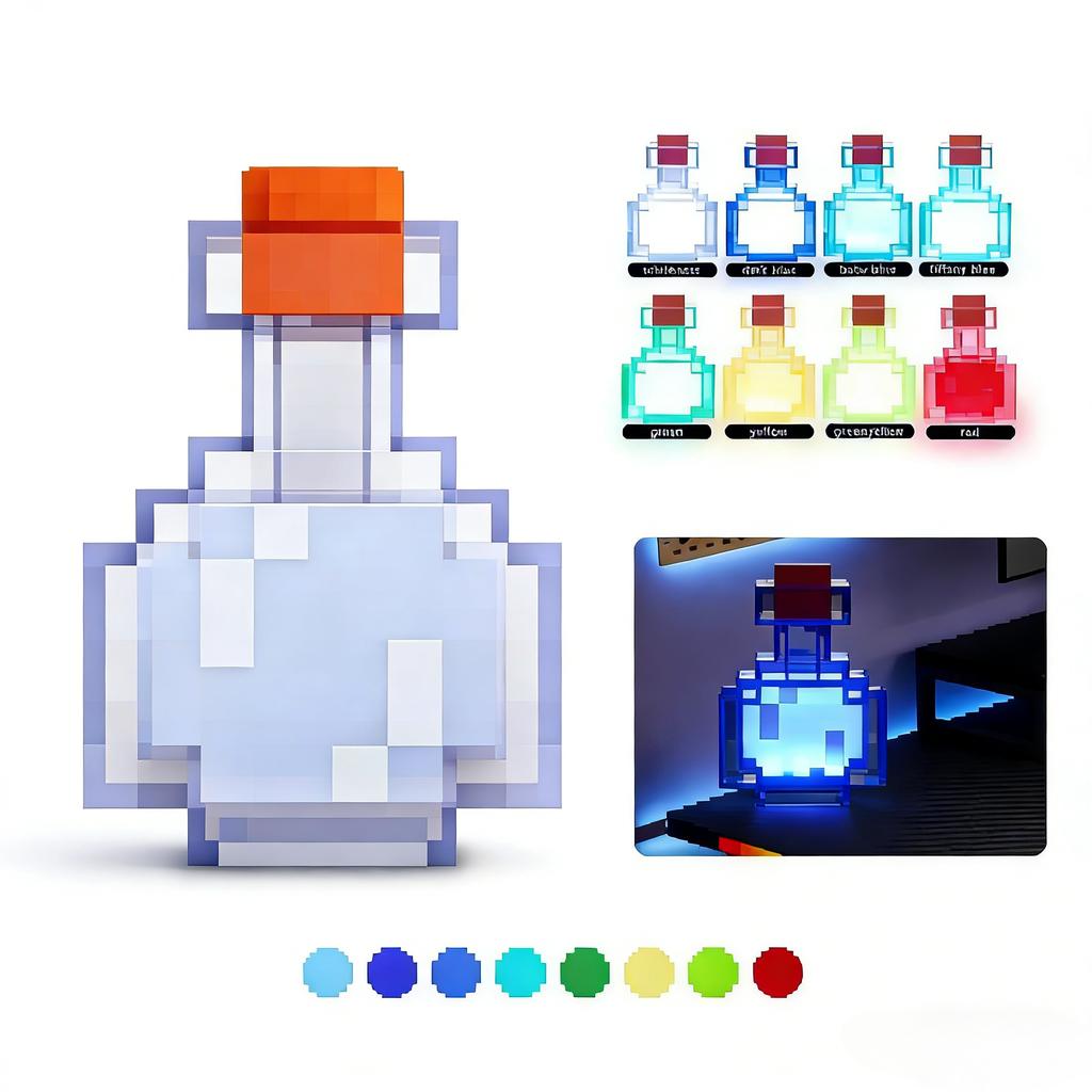 Pixelated Bottle Lamp, Rgb Led Night Light, Gaming Decor, Rechargeable Desktop Ornament, Gamer Gift, New Arrival