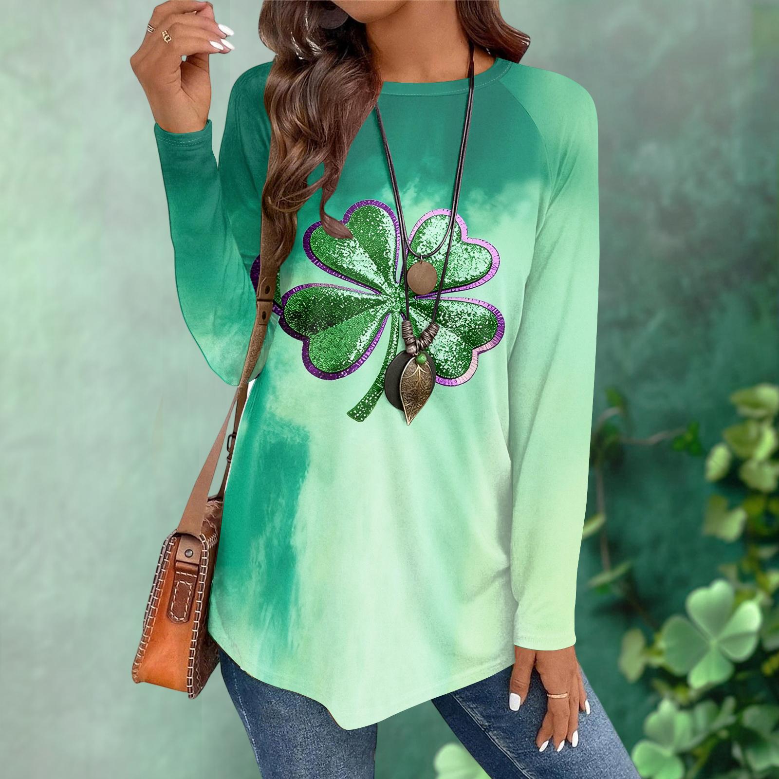 

Women s Casual Plus SizeLong Sleeved Round Neck Vintage Ethnic Printing T-shirt Top Pullover S зелений