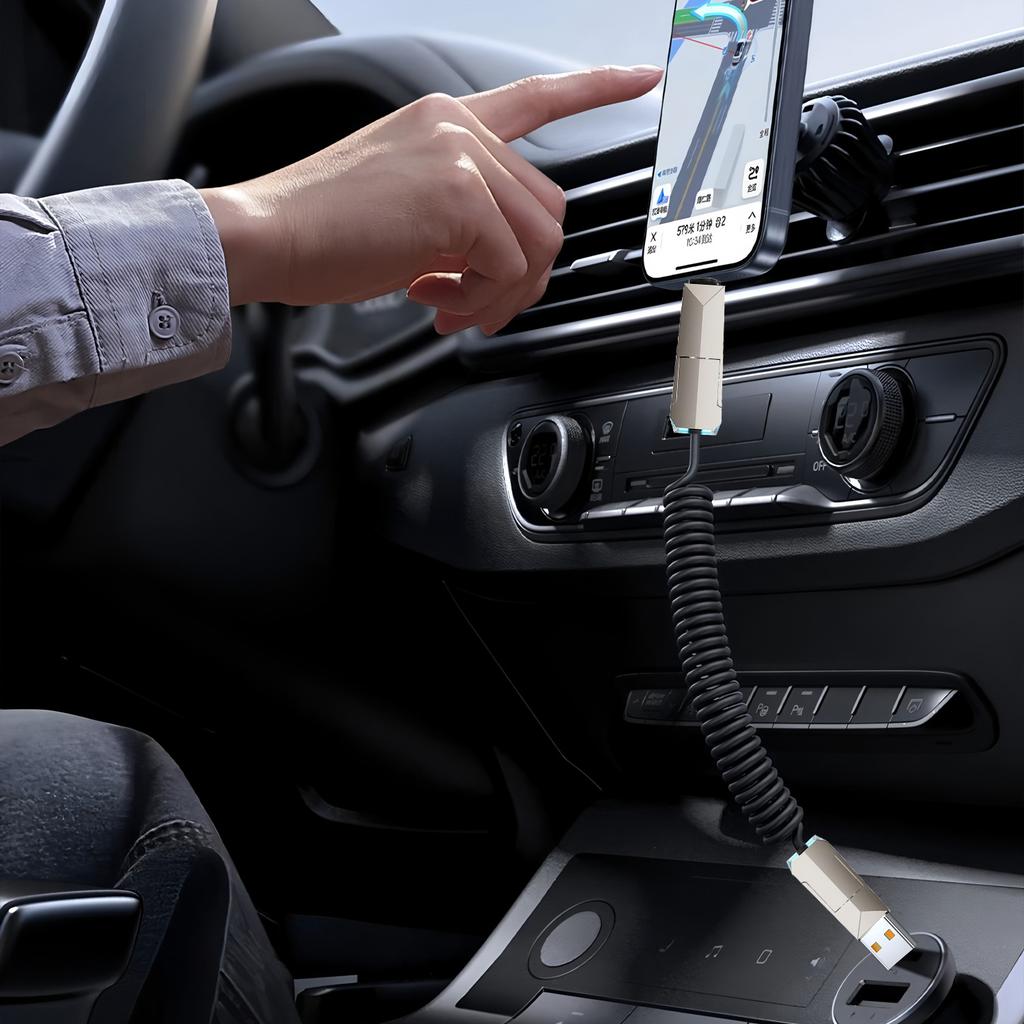 4 in 1 Spring Fast Charging Cable, 240W USB-C PD Multi Fast Charging, 2m Coiled Retractable Cable for iPhone Samsung Laptop