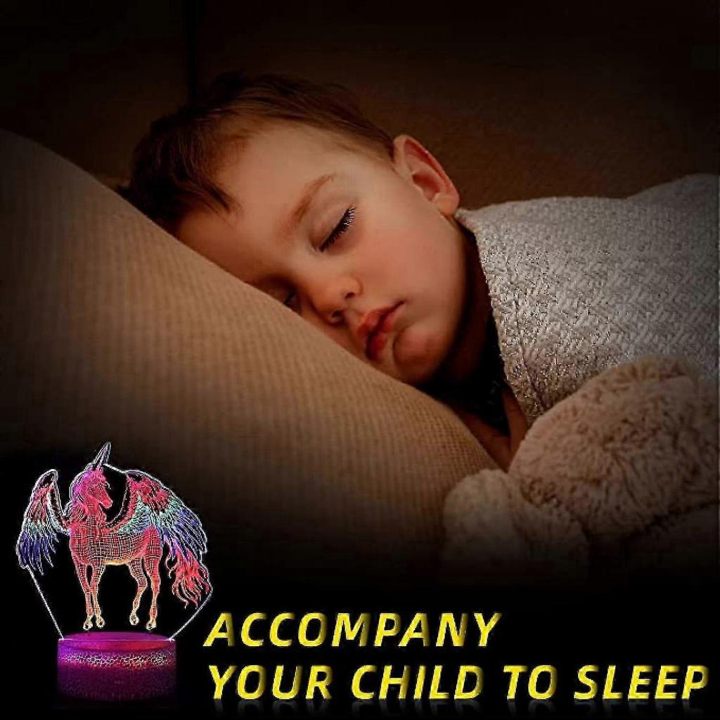 2025 Justup Unicorn Night Light 3d Night Light With Remote Smart Touch Led Three-colorful Changing 3d Illusion Lamp --- Unicorn