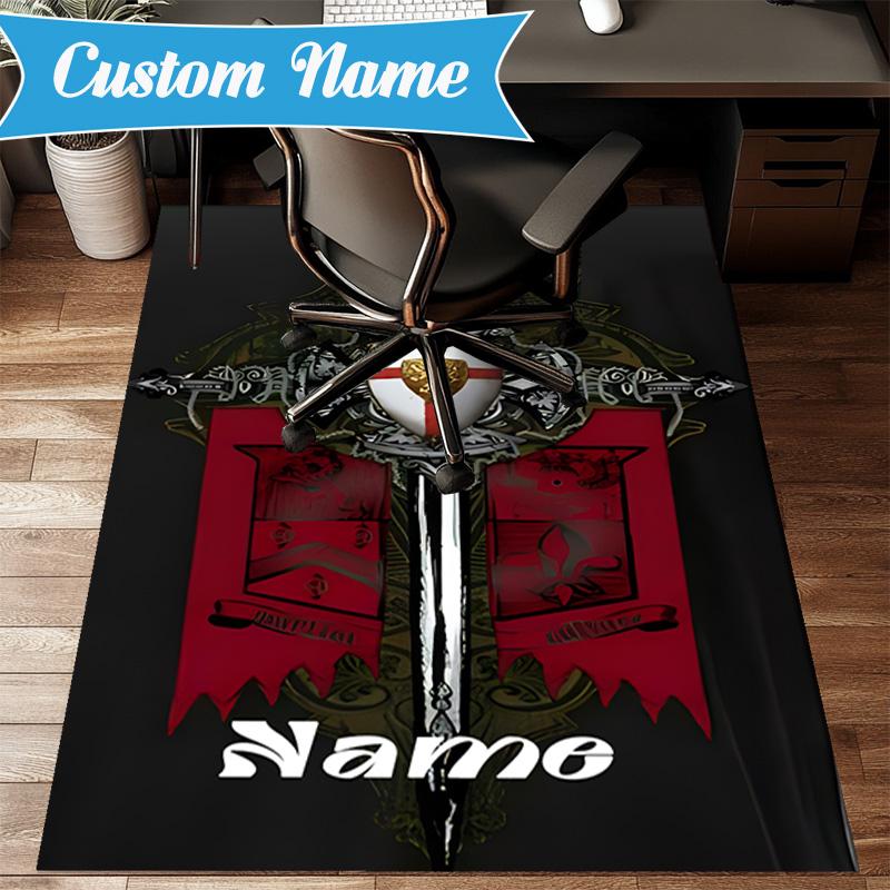Custom Name Knightly Crest Shield Sword Rug Game Carpet, Floor Mat for Bedroom Living Room Entryway Rug, Home Decor Idea Gift for Christmas birthday