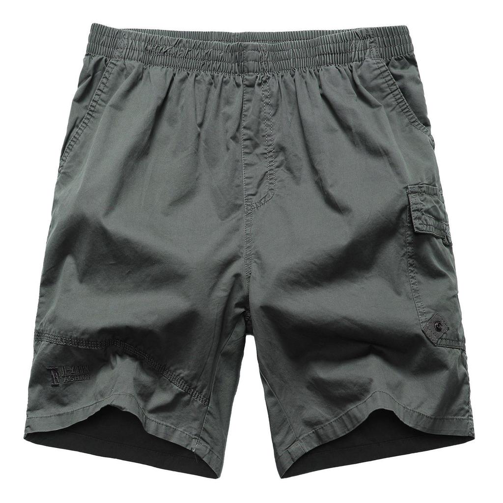 Men's Shorts Casual Cotton Button Elastic Waist Summer Beach Vacation Shorts with Multi-Pocket