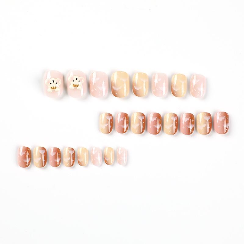 Brown Little Bear Caramel Pink Cloud False Nail Press-Ons