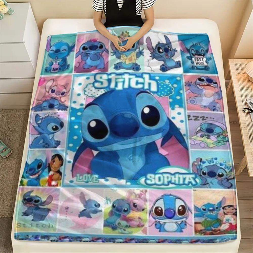 Stitch Multiple Expressions Grid Collage Pink Blue Background Print Flannel Blanket Soft Warm Throw Blanket Sofa Bedroom Decor Gift