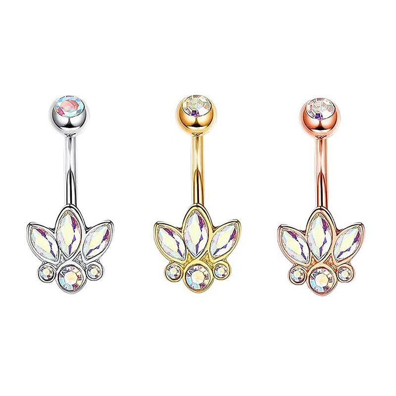 Pink Zircon Belly Button Rings Dangle Heart Butterfly Navel Piercing Stainless Steel Belly Bar For Women Body Piercing Jewelry