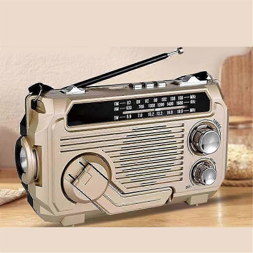 FM AM SW Radio Solar Charging Emergency Radios Receiver Hand Crank Bluetooth 5.2 Support TF USB Gold