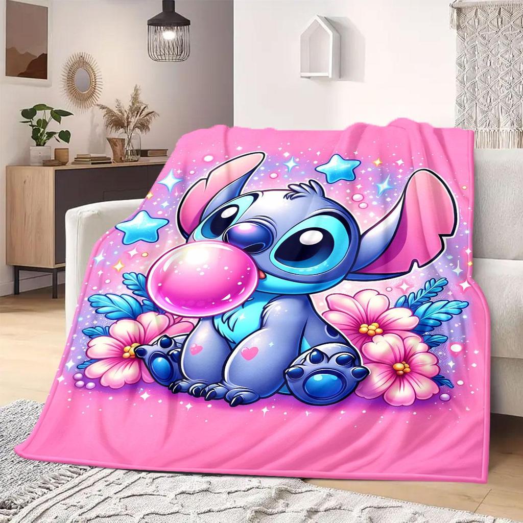Stitch Print Flannel Blanket for Bedrooms Sofas Beds Chairs Picnics Travel Cartoon Home Decor Design