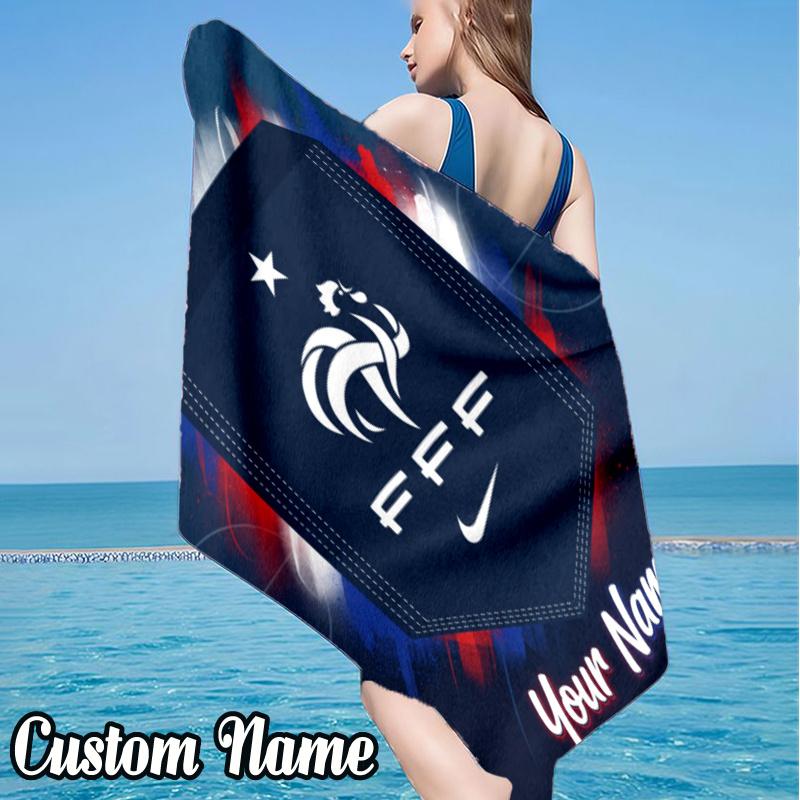 Custom Name France National Football Beach Towel, Quick-Dry & Lightweight, Beach Blanket, Perfect for Beach, Pool, Yoga, Or Camping, Gifts