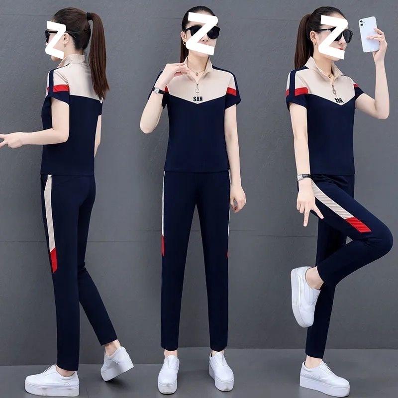 Fashion Casual Sports Suit for Women Summer Short-sleeved Women's Thin Loose Standing Suit Two-piece Fashion Set