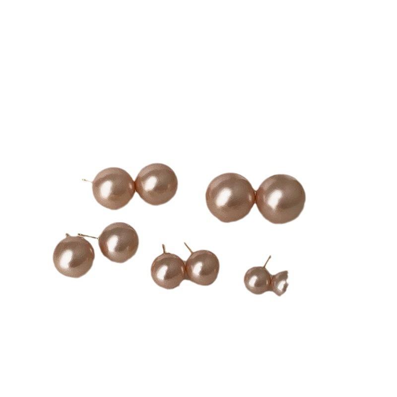 Frosted Matte Pink Pearl Stud Earrings Women'S French Retro Niche Personality Simple And Versatile Temperament Earrings Earrings