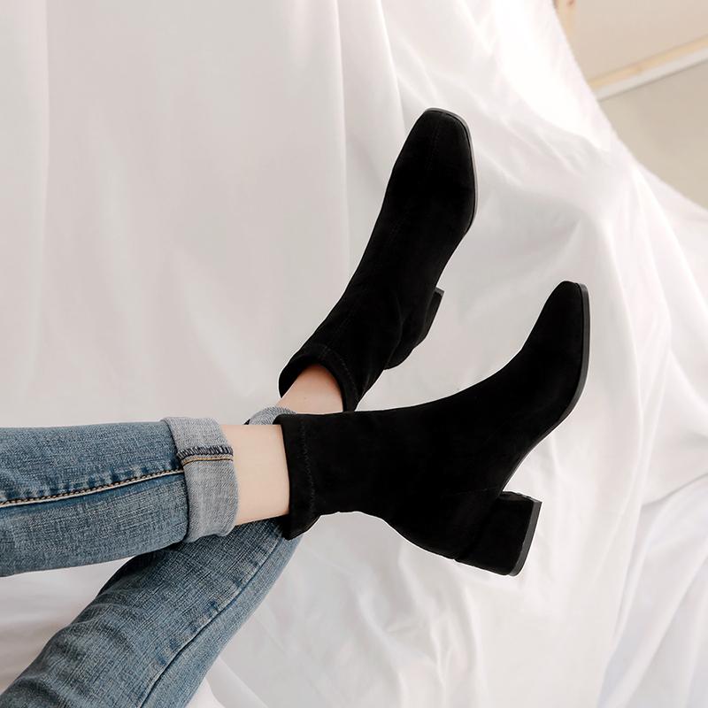 Modă Pantofi Noi pentru Femei Tocuri Înalte Slip Cizme Glezna Iarnă Șosete Stretch Botine Elegante cu Toc Înalt Pătrat Pantofi Femei Mărimi Mari 32-43