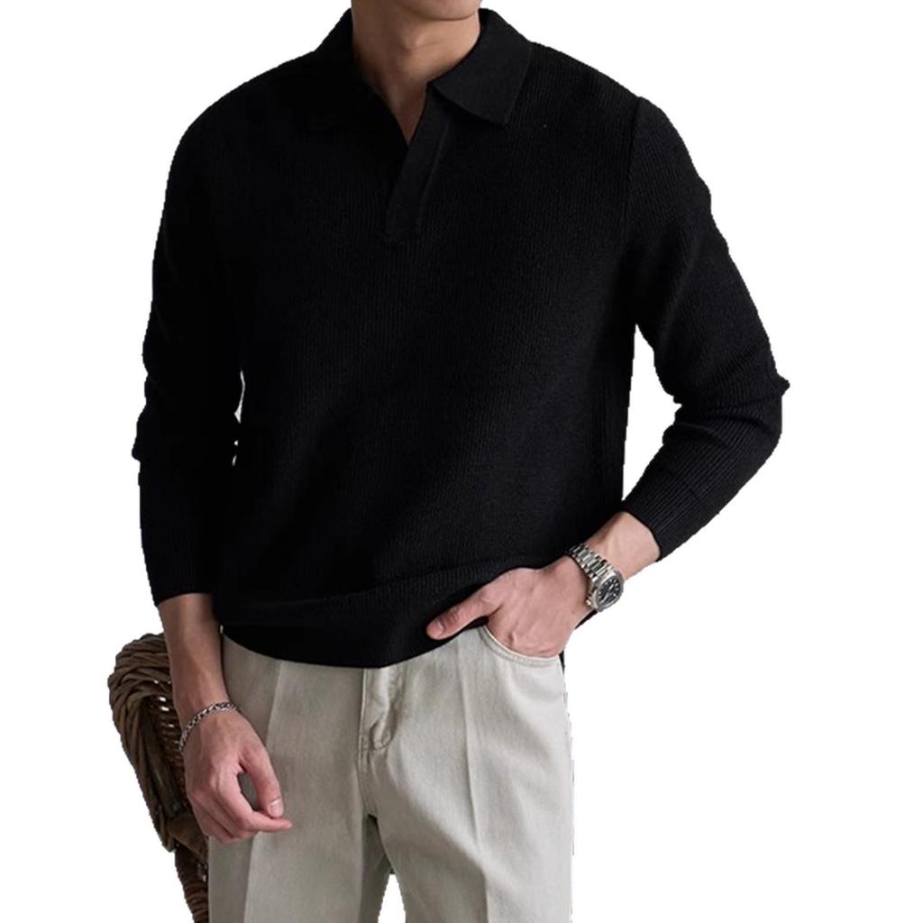 Men's Heavyweight V-Neck Knit Pullover Sweater - Autumn/Winter Warm Long Sleeve Polo Outerwear