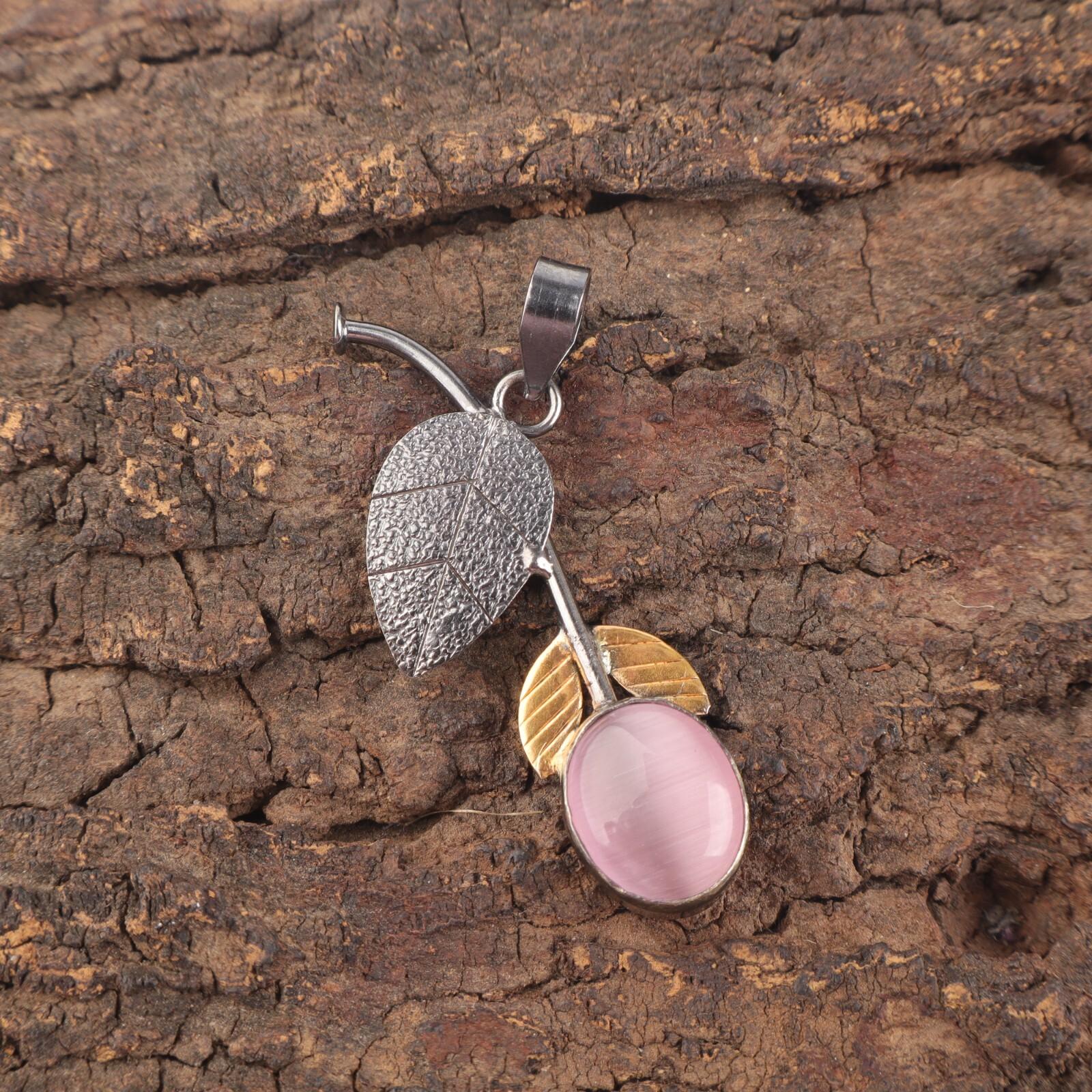 

Oval Natural Pink Cat S Eye Sterling Silver Best Sisters Gift Pendant Jewelry PP-55-28