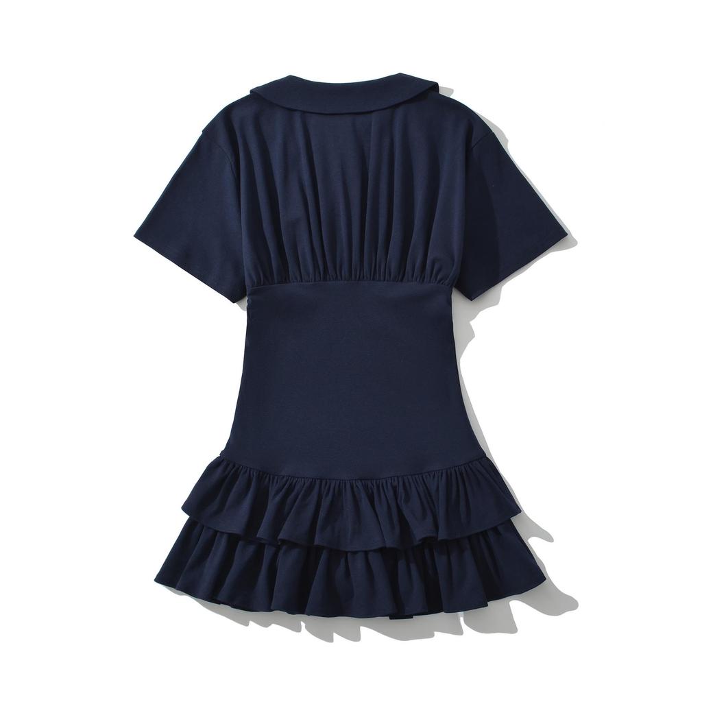 Women's Casual Polo Style Ruffle Dress with Drop Shoulder Sleeves - 2025 Fashion Trend
