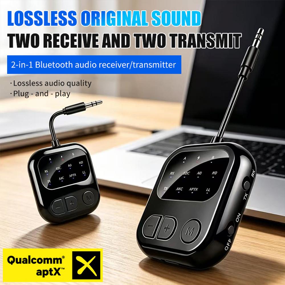 3.5mm AUX LCD Car Bluetooth 6.0 Audio Receiver & Transmitter Adapter 2 in 1,aptX-Adaptive/HD/LL AAC Low Latency HIFI Wireless Audio Adapter for PC TV