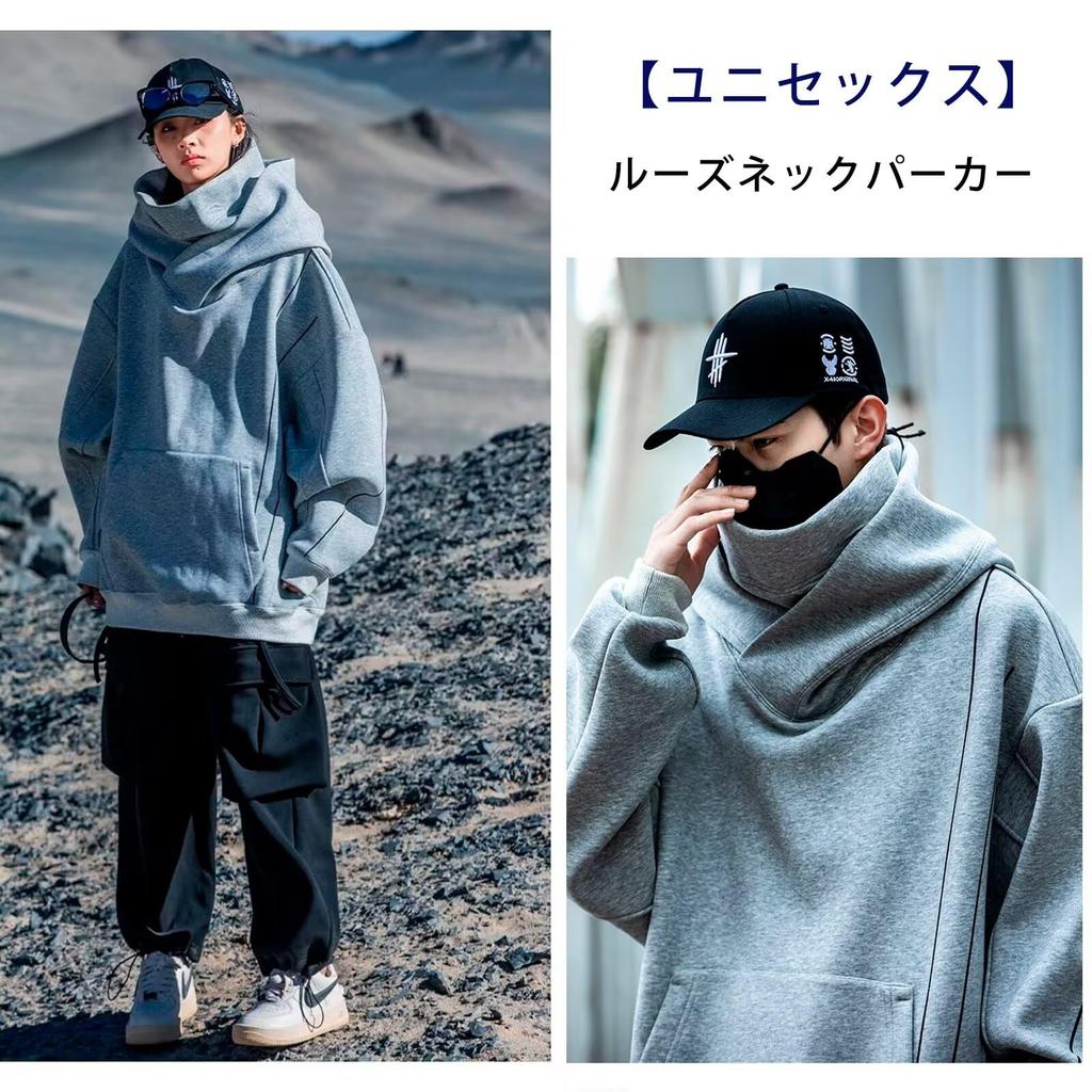 Vasarhely Wide Meteor Ninja-Style High-Neck Hoodie, Unisex, Fit, Pullover, Print, Casual, Spring/Autumn (XL, Gray)