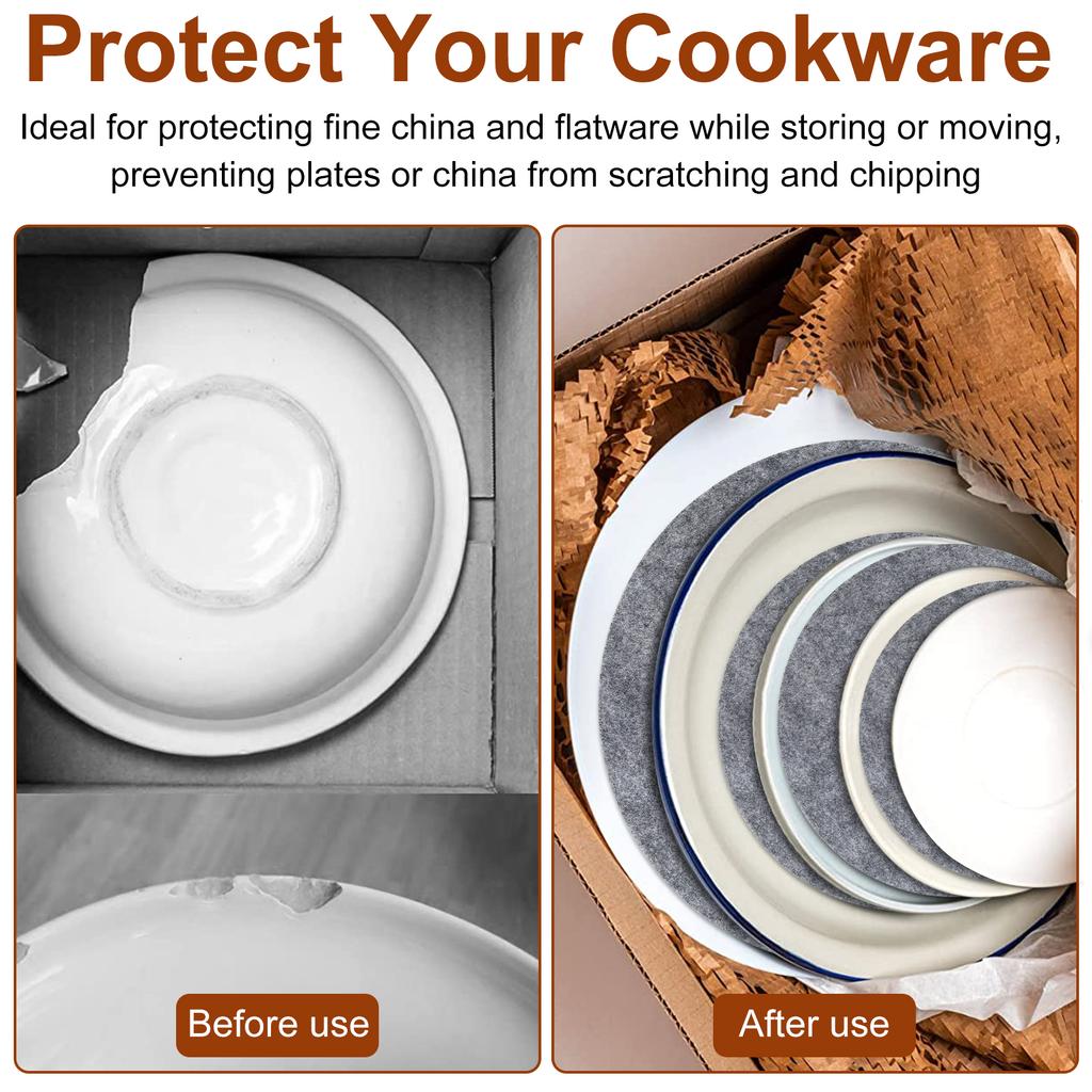 84/96/144 Pcs Pot Divider Pad Plate Storage Dividers Cuttable Felt Plate Separators Round China Dish Protectors for Tableware