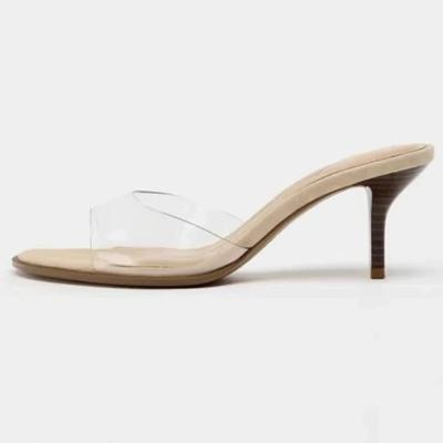 Fashion PVC Transparent Brand High-heeled Slippers Women Summer Sexy Open-toe Slide Sandals Fashion Elegant Wedding Bridal Zapatos Mujer