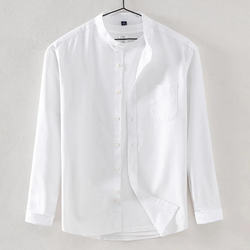 

Cotton Stand-up Neck Oxford Spinning Anti-wrinkle Casual Spring Autumn Men s Shirt Jackets Long Sleeve Shirt Men s XS белый