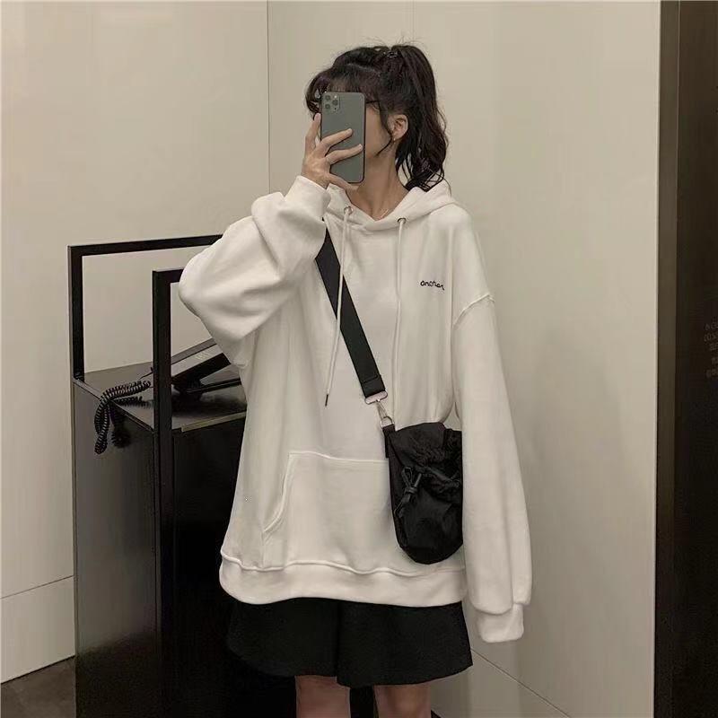 Women Plus Size Loose Fit Hooded Sweatshirt Korean Style Casual Top For Students