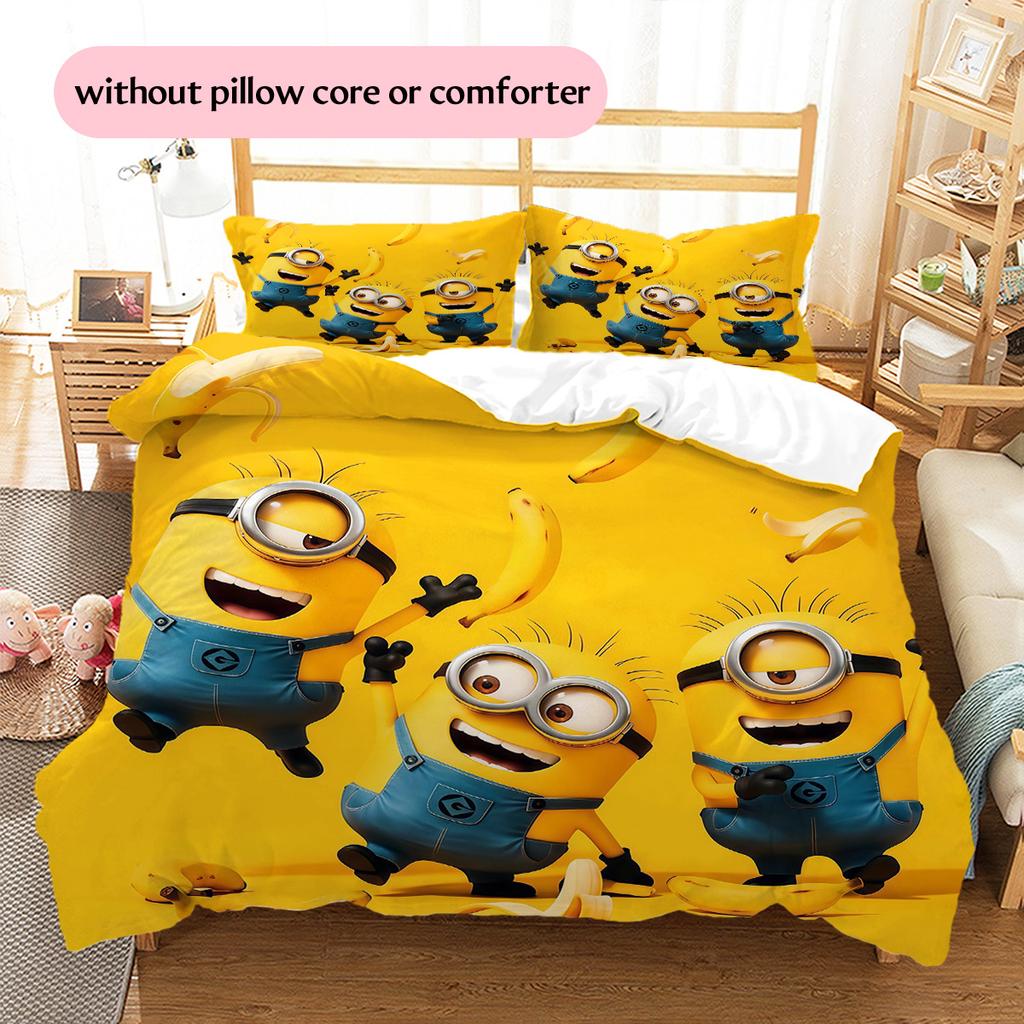 Minions Pattern Bedding Quilt Set  Home Decoration  Gift (1 * Duvet Cover + 2 * Pillowcase  Without Core)