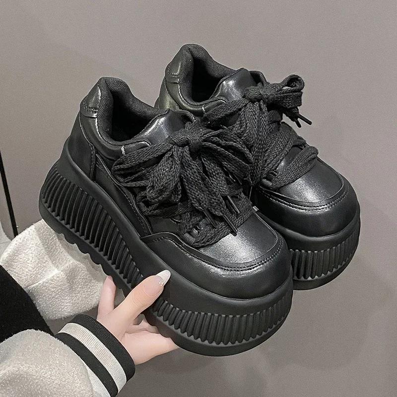 Fashion Women 8 CM Platform Sneakers Casual Light Outdoor Lace Up Shoes White Black Sneaker Breathable Fashion Sports Shoes for Female