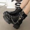 Women's Spring 2025 Black Thick-Soled Martin Boots: Height-Increasing, Versatile, Trendy British Style Ankle Motorcycle Boots