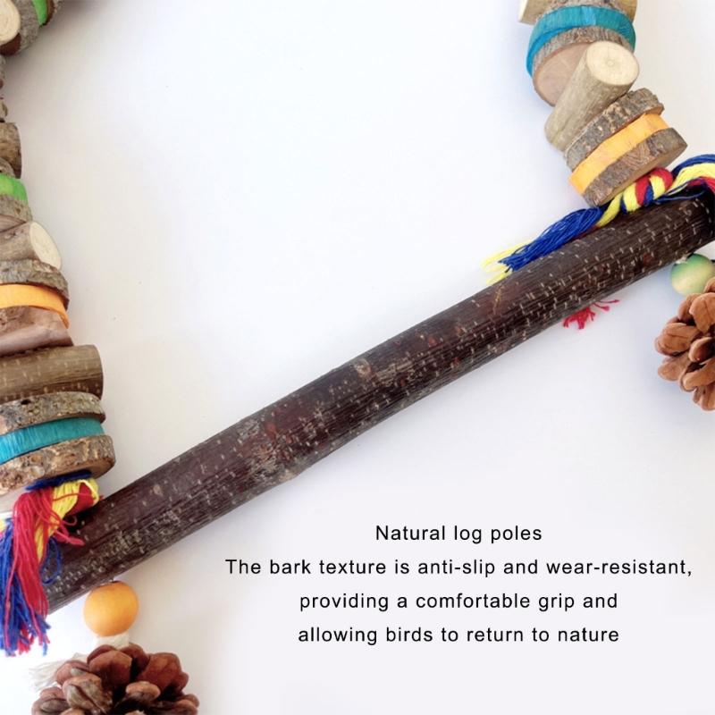 Papageienkäfig Spielzeug Naturholz Kauschaukel Bunter Vogelblock mit Tannenzapfen Für Kleine bis Große Papageien Unterhaltung