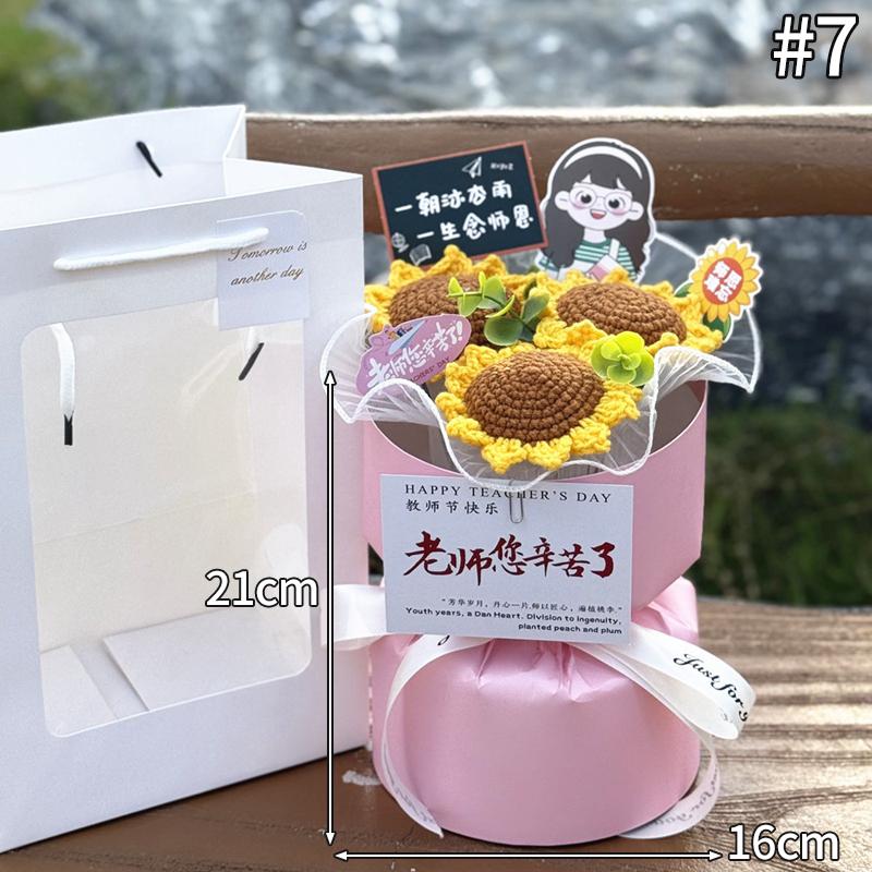 Teachers' Day Flower Bouquet Crochet Flower Gifts Graduation Artificial Bouquet Woven Flower Party Gifts