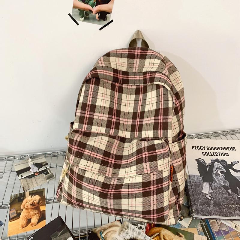 Studentský kostkovaný školní batoh Dámský velkokapacitní batoh Cestovní batoh