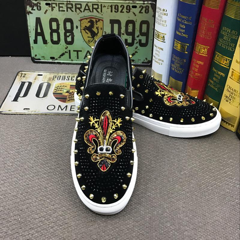 Fashion Luxury Designer New Men's Britain Rhinestone Rivet Embroidery Casual Flats Platform Shoes Zapatos Hombre Sport Walking Sneakers