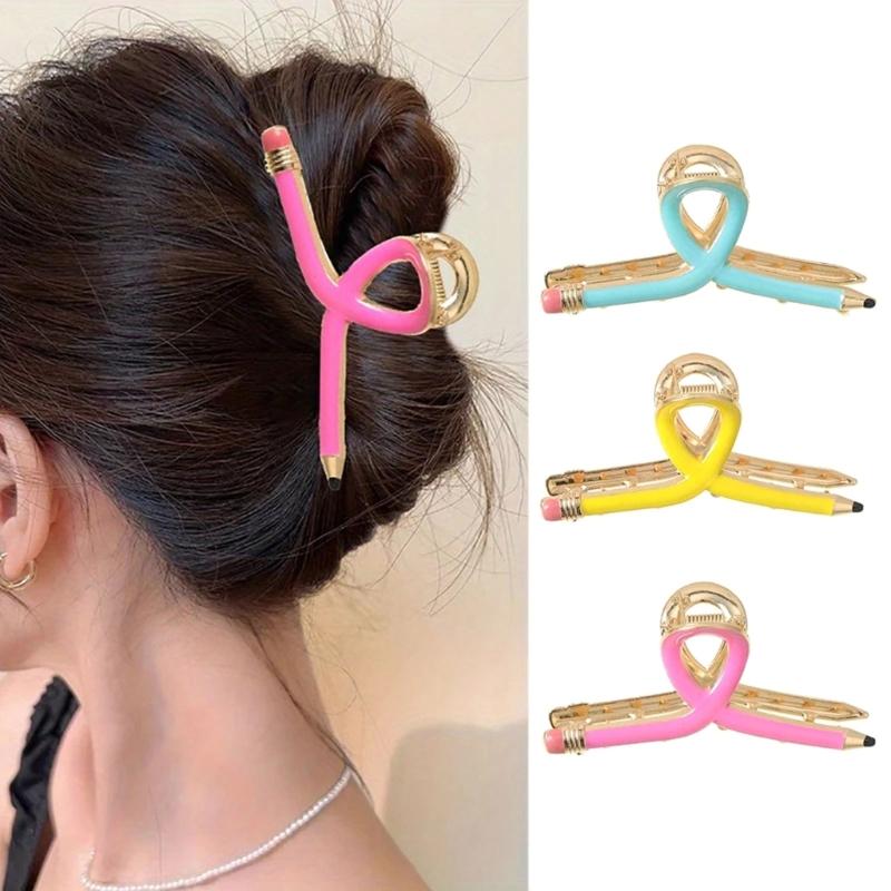 Aesthetic Pencil Hair Claw Clip Strong Hold Claw Clip Ponytail Holder for School Student Teachers Day Gifting Supply