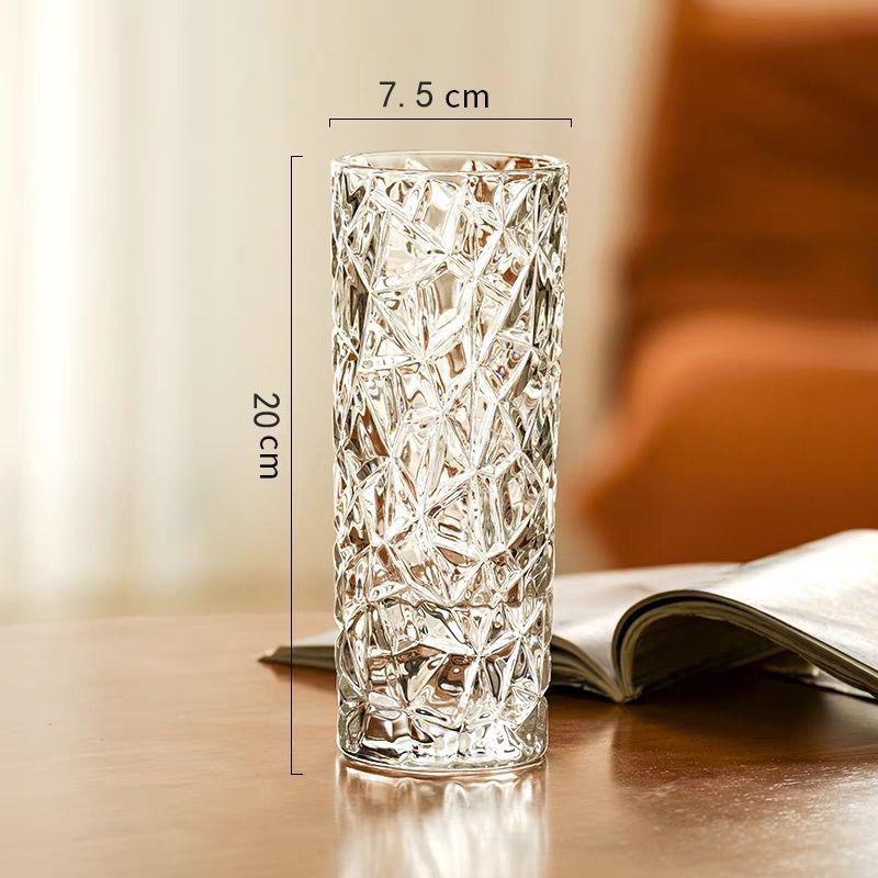 Elegant Glacier Glass Vase: Thick Transparent Design for Lucky Bamboo & Fresh Flowers, Perfect for Living Rooms & Dining Tables.