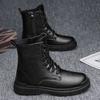Martin Boots Men's High Top Men's Boots Large Size Medium Top Leather Shoes Black High Street Tooling Chelsea Short Boots Autumn
