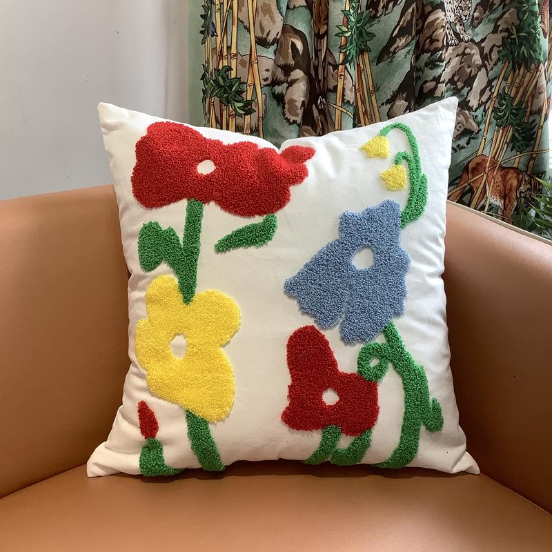 Kissenbezug mit Chenille-Stickerei: Sofa im pastoralen Heimstil, Dekokissen und Lendenstütze